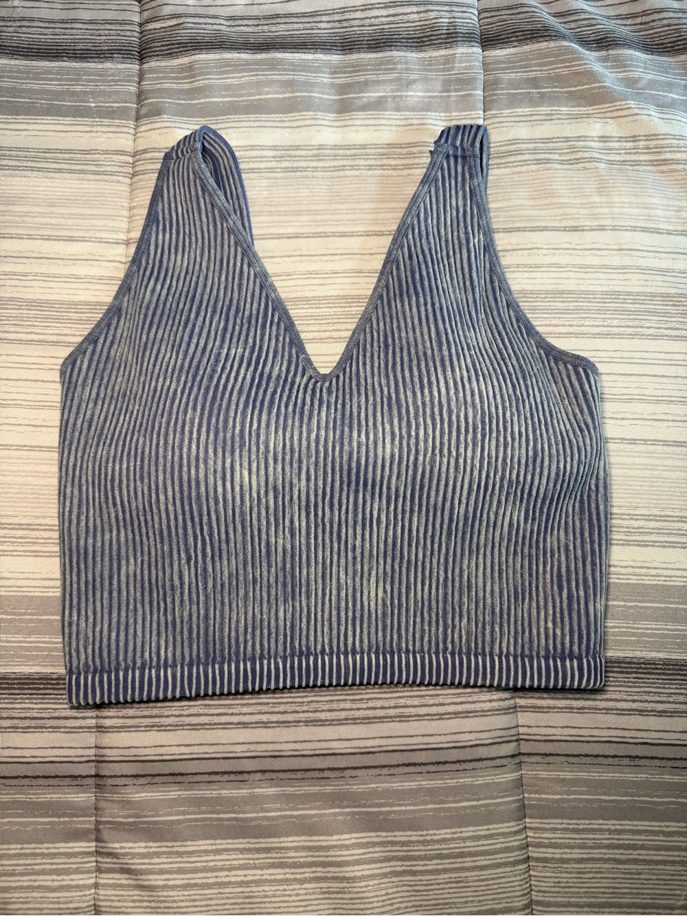 90 Degree By Reflex Blue Ribbed V-Neck Crop Tank